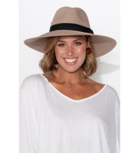 Fiona Taupe Wide Brim Travel Fedora